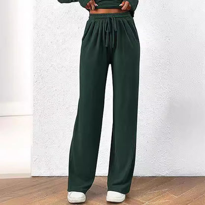 2-teiliges Lounge-Set für Damen, asymmetrisches Langarm-T-Shirt, weite Hose, lässiges Outfit, Damenbekleidung, Trainingsanzug, einfache minimalistische Kleidung 