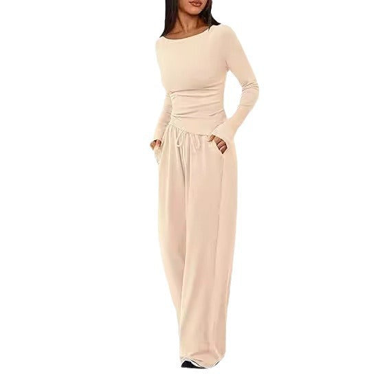 Women's 2-Piece Lounge Sets Asymmetrical Long Sleeve T Shirt Wide Leg Pants Casual Outfit Womenswear Tracksuit  Basic Minimalist Clothing - Seldom Seen Styles