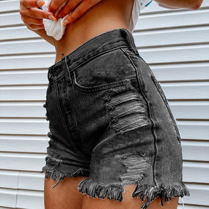 FashionSierra - Women's High Street INS Net Red Playful Girl Pattern Printed Denim Shorts