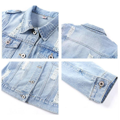 Women’s 3/4 Sleeve Washed Denim Jackets Distressed Light Cropped Jean Jackets Coats Casual Womenswear