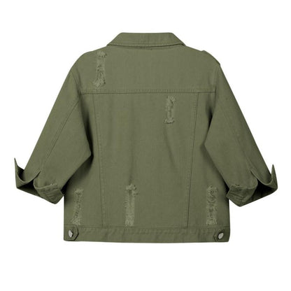 Women’s 3/4 Sleeve Washed Denim Jackets Distressed Light Cropped Jean Jackets Coats Casual Womenswear