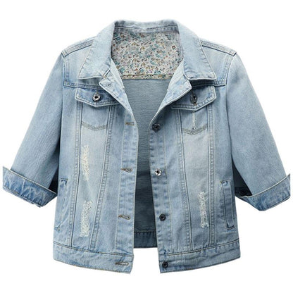 Women’s 3/4 Sleeve Washed Denim Jackets Distressed Light Cropped Jean Jackets Coats Casual Womenswear