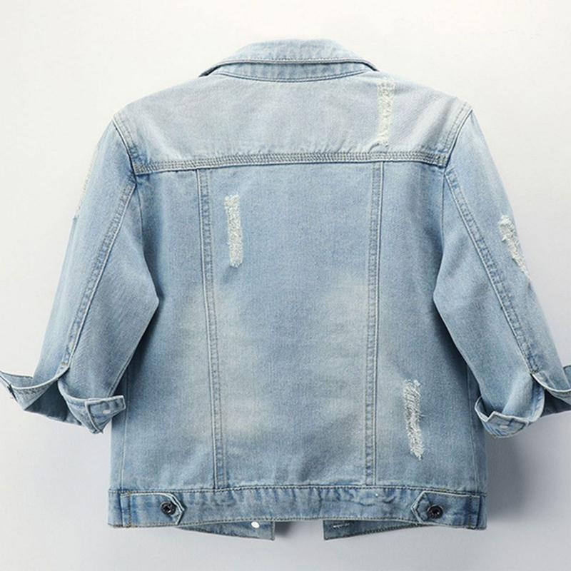 Women’s 3/4 Sleeve Washed Denim Jackets Distressed Light Cropped Jean Jackets Coats Casual Womenswear - Seldom Seen Styles