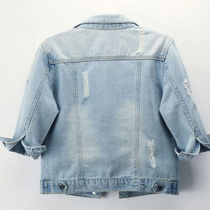 Women’s 3/4 Sleeve Washed Denim Jackets Distressed Light Cropped Jean Jackets Coats Casual Womenswear
