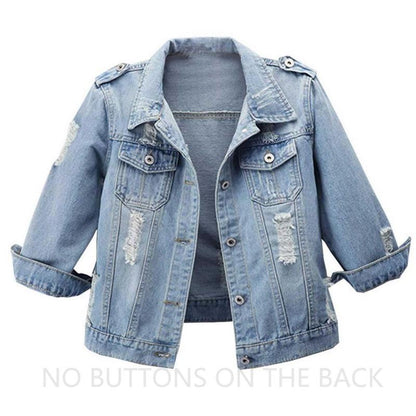 Women’s 3/4 Sleeve Washed Denim Jackets Distressed Light Cropped Jean Jackets Coats Casual Womenswear