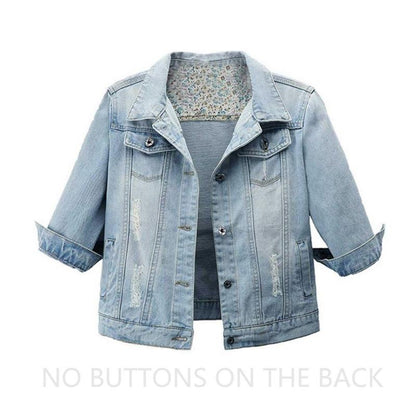 Women’s 3/4 Sleeve Washed Denim Jackets Distressed Light Cropped Jean Jackets Coats Casual Womenswear