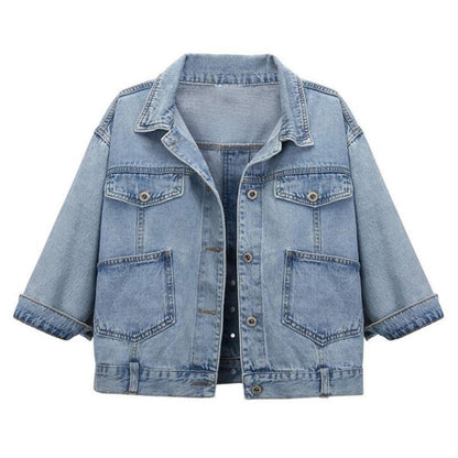 Women’s 3/4 Sleeve Washed Denim Jackets Distressed Light Cropped Jean Jackets Coats Casual Womenswear