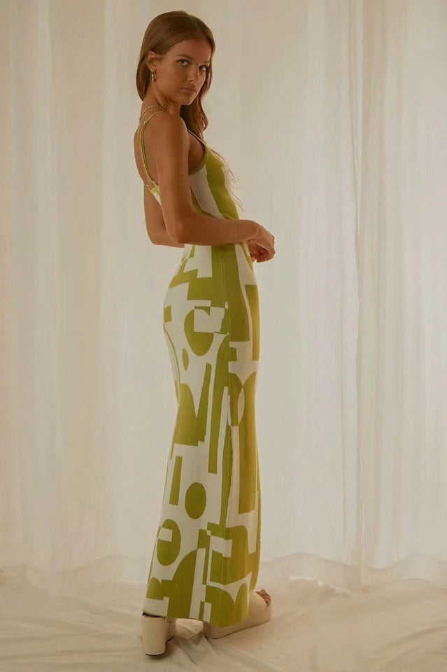 Women's Abstract Print Knit Maxi Dress Sleeveless Bodycon Summer Vacation Dress - Seldom Seen Styles