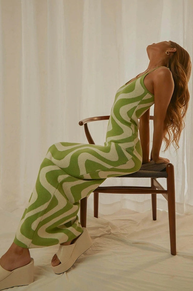 Women's Abstract Print Knit Maxi Dress Sleeveless Bodycon Summer Vacation Dress - Seldom Seen Styles