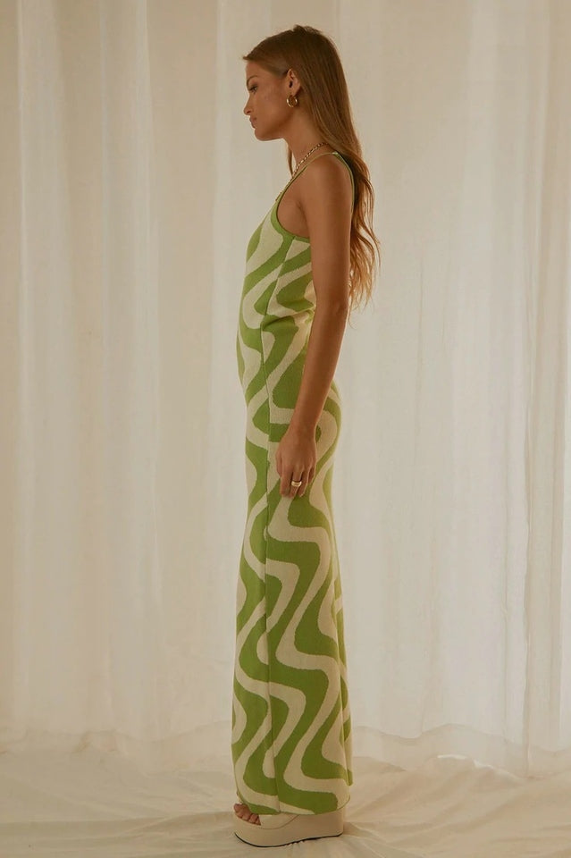 Women's Abstract Print Knit Maxi Dress Sleeveless Bodycon Summer Vacation Dress - Seldom Seen Styles