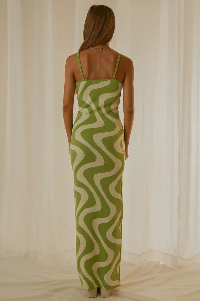 Women's Abstract Print Knit Maxi Dress Sleeveless Bodycon Summer Vacation Dress - Seldom Seen Styles