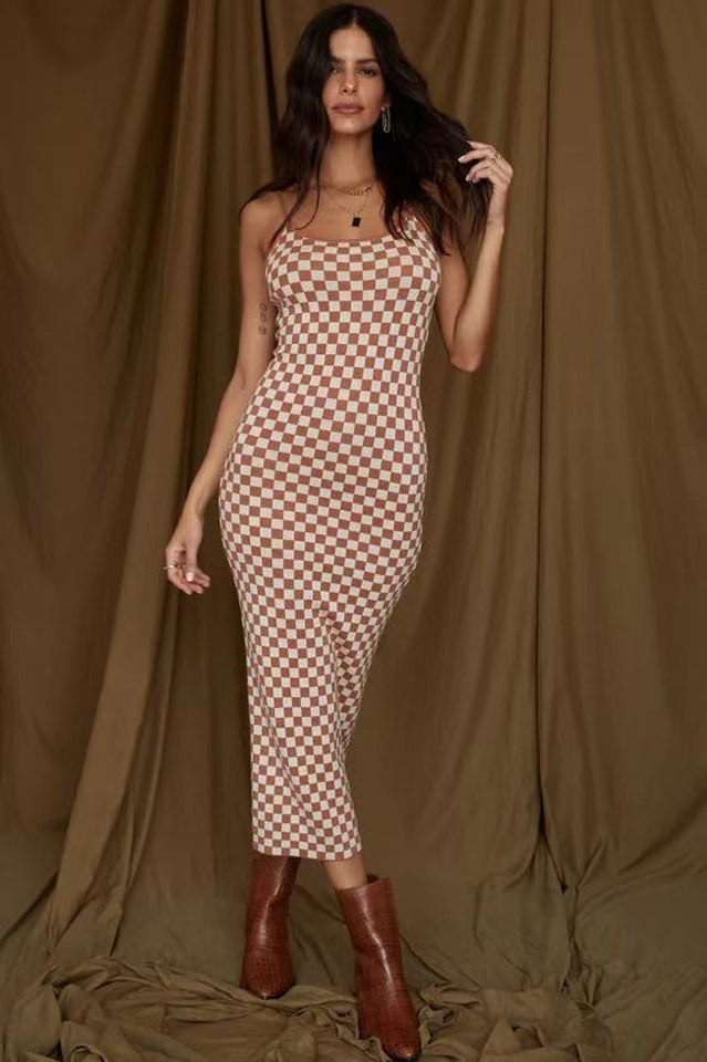 Women's Abstract Print Knit Maxi Dress Sleeveless Bodycon Summer Vacation Dress - Seldom Seen Styles