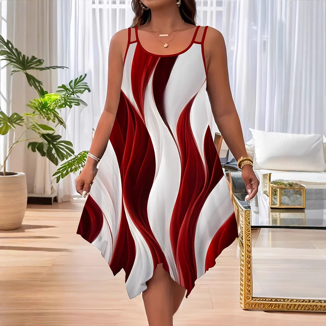 Women's Abstract Print Swing Dress Sleeveless A Line Dress Casual Summer Sundress Beach Vacation Dress - Seldom Seen Styles