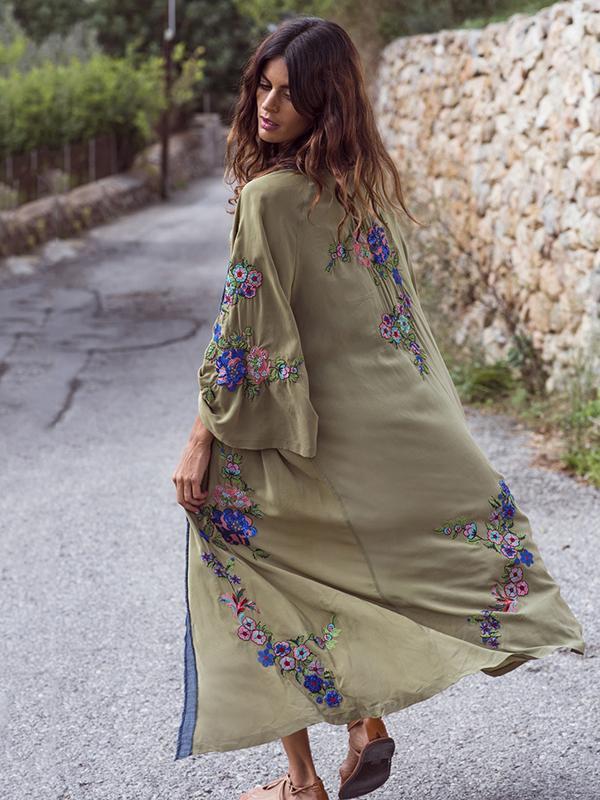 Women's Army Green Loose Bikini Cover Up Long Cotton Boho Beach Swimwear Coverup Cardigan Wrap for Beach Vacation Summer Pool - Seldom Seen Styles