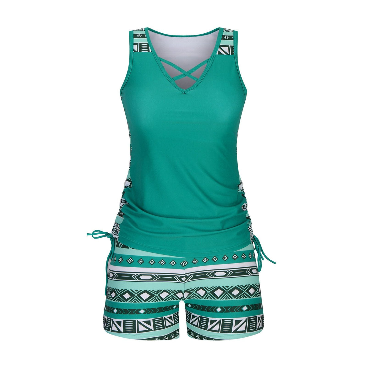 Women's Aztec Print Tankini Two Piece Swimsuit Built-In Bra Tummy Control High Waist Boho Beach Swimwear Set | Aztec Tide - Seldom Seen Styles