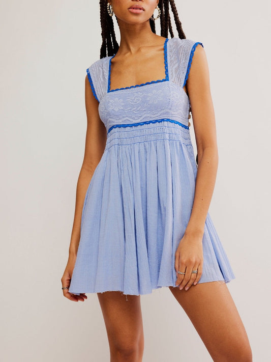 Women's Babydoll Mini Dress Lace Trim Flowy Summer Dress - Seldom Seen Styles