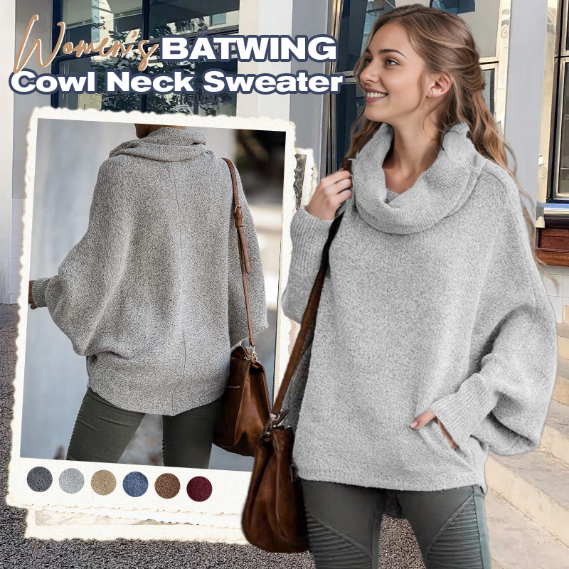 Women's Batwing Cowl Neck Sweater with Pockets - Seldom Seen Styles