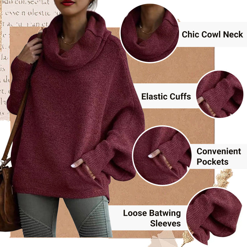 Women's Batwing Cowl Neck Sweater with Pockets - Seldom Seen Styles