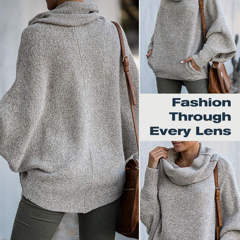 Women's Batwing Cowl Neck Sweater with Pockets - Seldom Seen Styles
