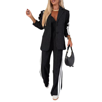 Women's Blazer and Wide Leg Pants Set Tailored Two Piece Suit Business Casual Office Outfit Elegant Matching Set