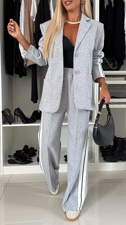 Women's Blazer and Wide Leg Pants Set Tailored Two Piece Suit Business Casual Office Outfit Elegant Matching Set