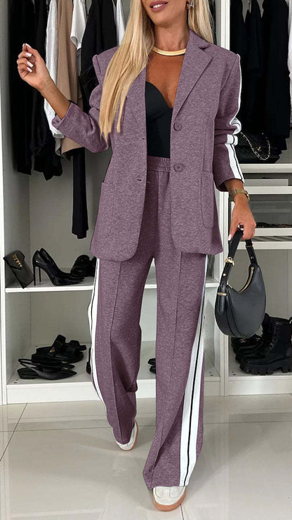 Women's Blazer and Wide Leg Pants Set Tailored Two Piece Suit Business Casual Office Outfit Elegant Matching Set