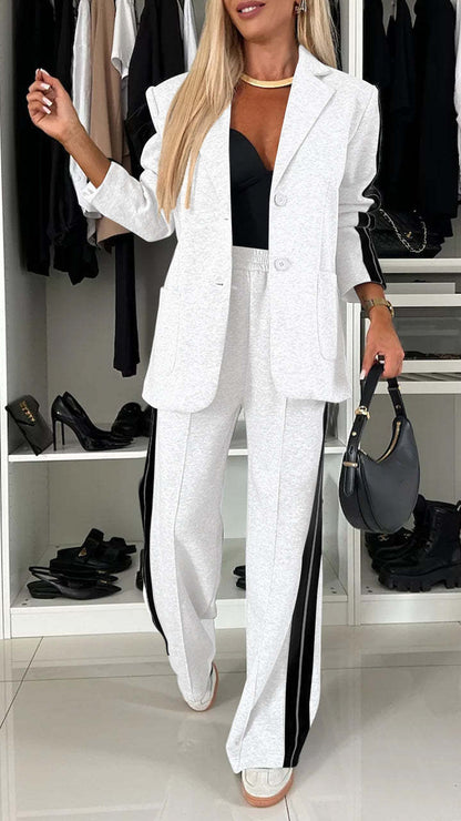 Women's Blazer and Wide Leg Pants Set Tailored Two Piece Suit Business Casual Office Outfit Elegant Matching Set
