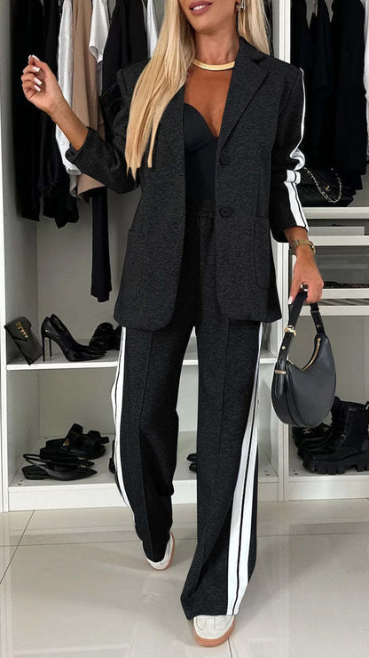 Women's Blazer and Wide Leg Pants Set Tailored Two Piece Suit Business Casual Office Outfit Elegant Matching Set