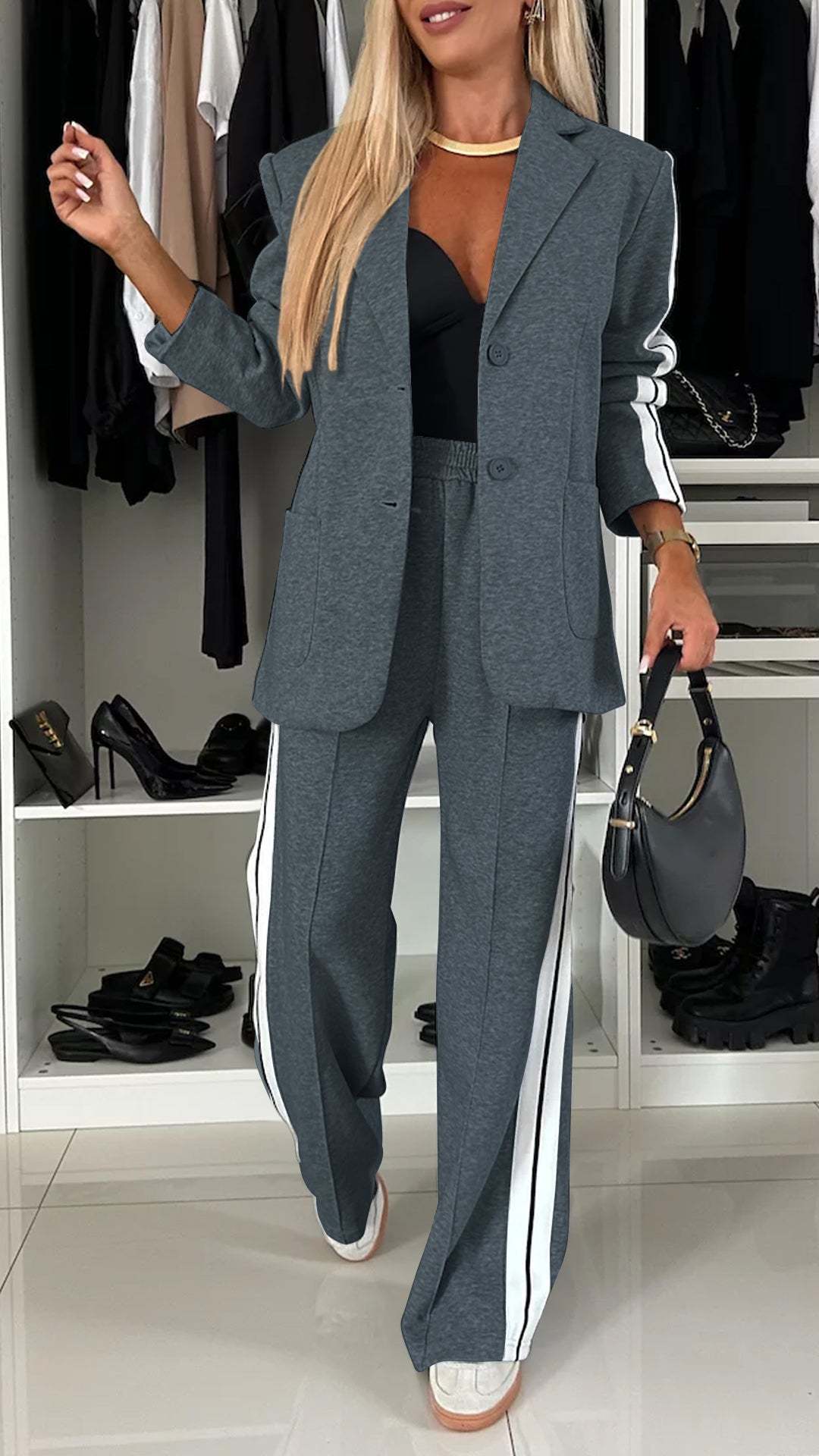Women's Blazer and Wide Leg Pants Set Tailored Two Piece Suit Business Casual Office Outfit Elegant Matching Set - Seldom Seen Styles