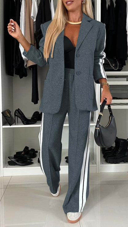Women's Blazer and Wide Leg Pants Set Tailored Two Piece Suit Business Casual Office Outfit Elegant Matching Set