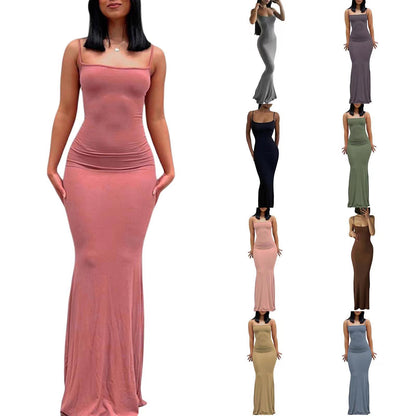 Women's Bodycon Maxi Dress Spaghetti Strap Mermaid Dress Slim Fit Sleeveless Evening Dress