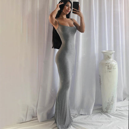 Women's Bodycon Maxi Dress Spaghetti Strap Mermaid Dress Slim Fit Sleeveless Evening Dress