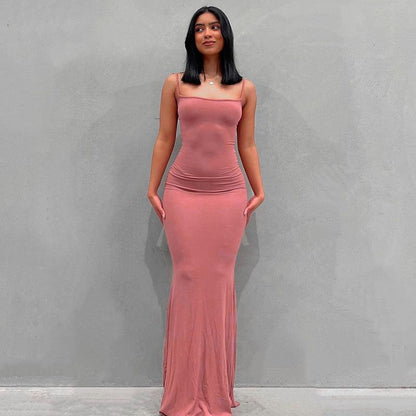 Women's Bodycon Maxi Dress Spaghetti Strap Slim Fit Lounge Dress Casual Sleeveless Dress
