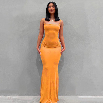 Women's Bodycon Maxi Dress Spaghetti Strap Slim Fit Lounge Dress Casual Sleeveless Dress