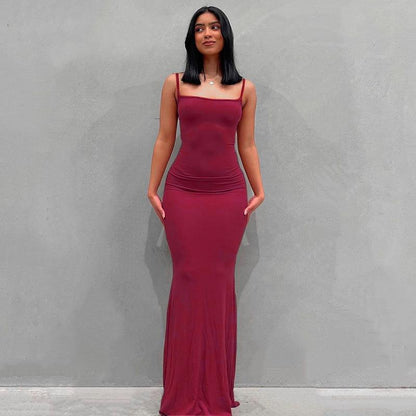 Women's Bodycon Maxi Dress Spaghetti Strap Slim Fit Lounge Dress Casual Sleeveless Dress