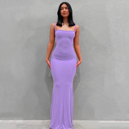 Women's Bodycon Maxi Dress Spaghetti Strap Slim Fit Lounge Dress Casual Sleeveless Dress
