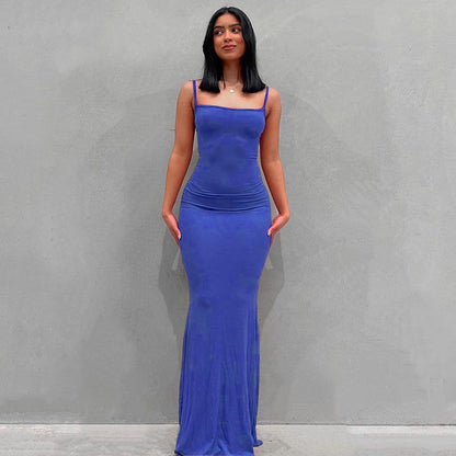Women's Bodycon Maxi Dress Spaghetti Strap Slim Fit Lounge Dress Casual Sleeveless Dress