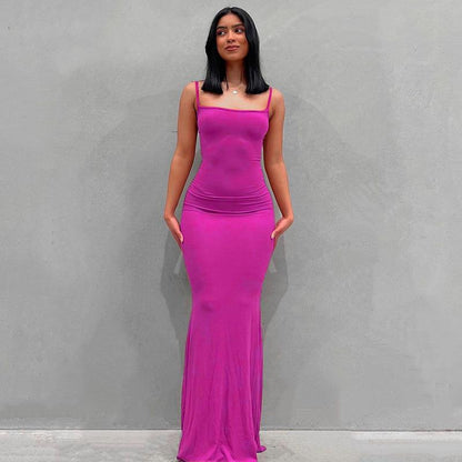 Women's Bodycon Maxi Dress Spaghetti Strap Slim Fit Lounge Dress Casual Sleeveless Dress