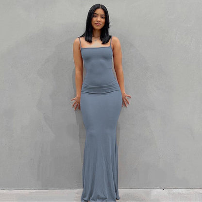 Women's Bodycon Maxi Dress Spaghetti Strap Slim Fit Lounge Dress Casual Sleeveless Dress