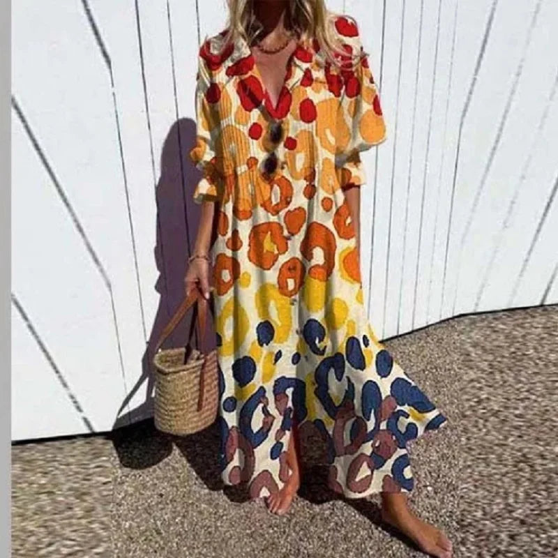 Women's Bohemian Floral Midi Dress Flowy Casual Summer Beach Vacation Boho Dress - Seldom Seen Styles