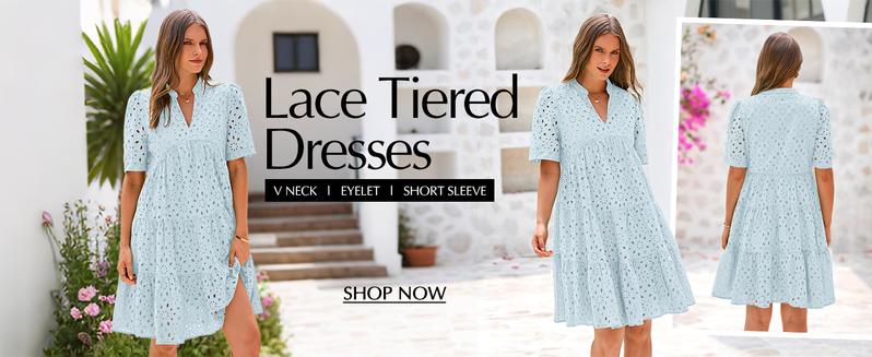 Women's Boho Lace Mini Dress V Neck Short Sleeve Hollow Out Ruffle Beach Vacation Summer Dress - Seldom Seen Styles
