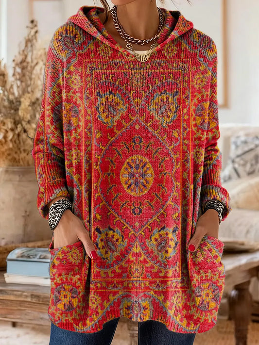 Women's Boho Print Hoodie Oversized Tunic Long Sleeve Casual Loose Fit Hooded Top - Seldom Seen Styles