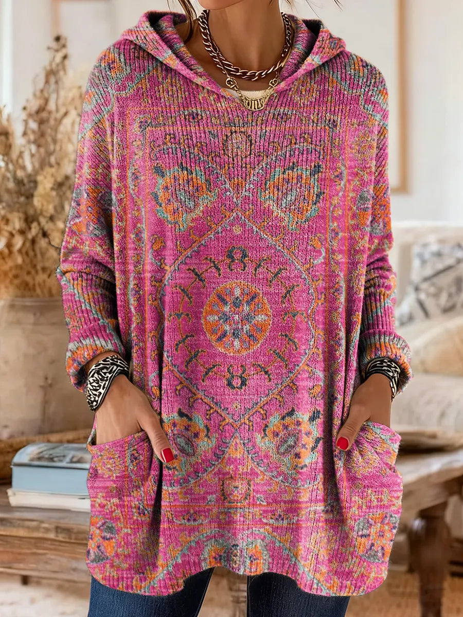 Women's Boho Print Hoodie Oversized Tunic Long Sleeve Casual Loose Fit Hooded Top - Seldom Seen Styles