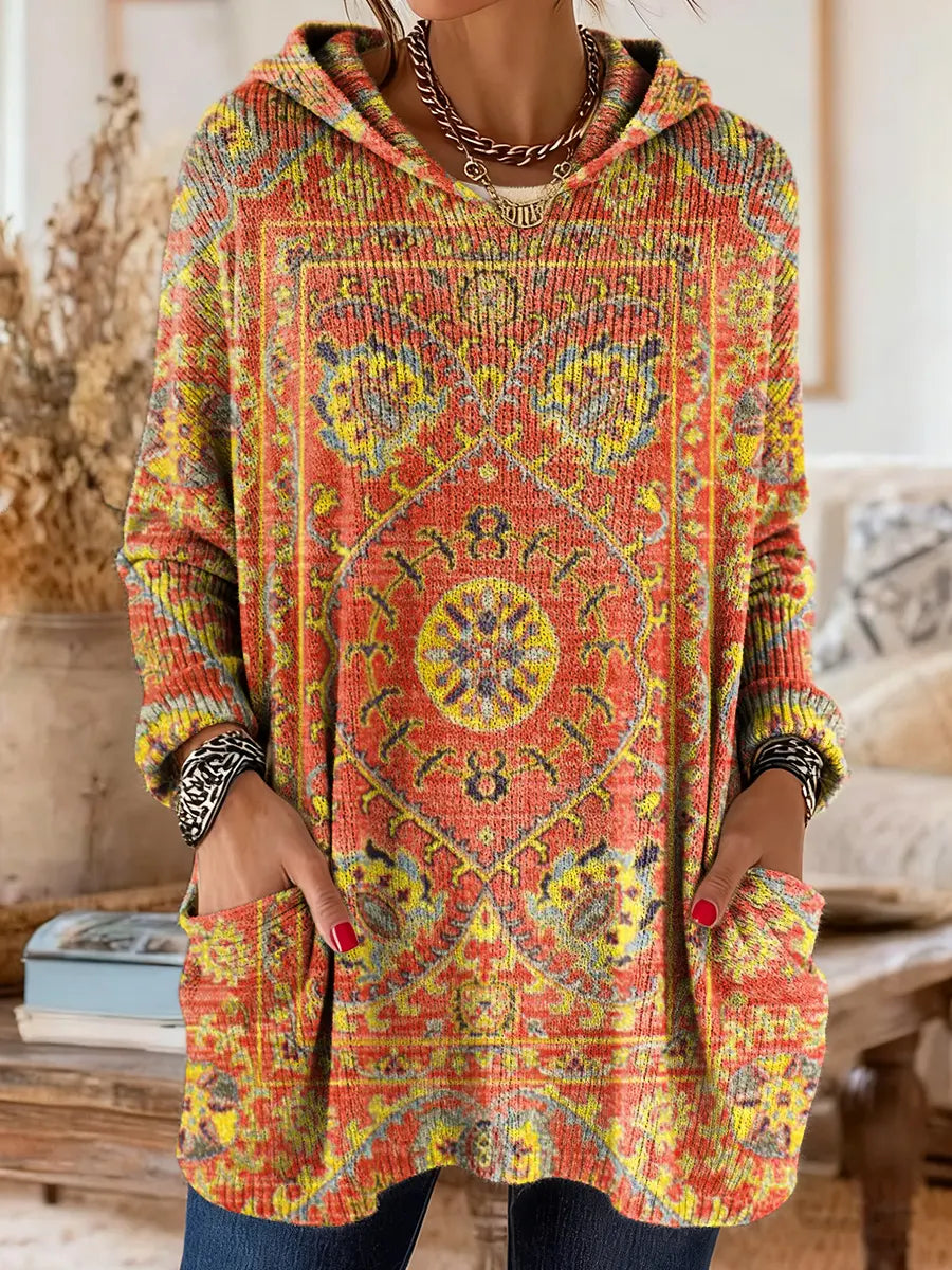 Women's Boho Print Hoodie Oversized Tunic Long Sleeve Casual Loose Fit Hooded Top - Seldom Seen Styles