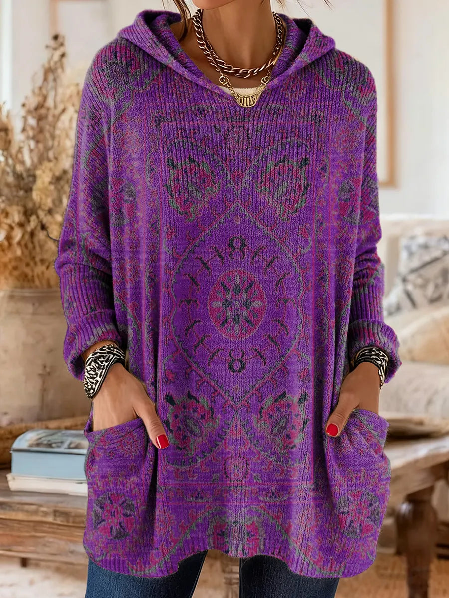 Women's Boho Print Hoodie Oversized Tunic Long Sleeve Casual Loose Fit Hooded Top - Seldom Seen Styles
