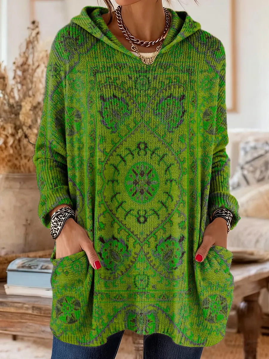 Women's Boho Print Hoodie Oversized Tunic Long Sleeve Casual Loose Fit Hooded Top - Seldom Seen Styles