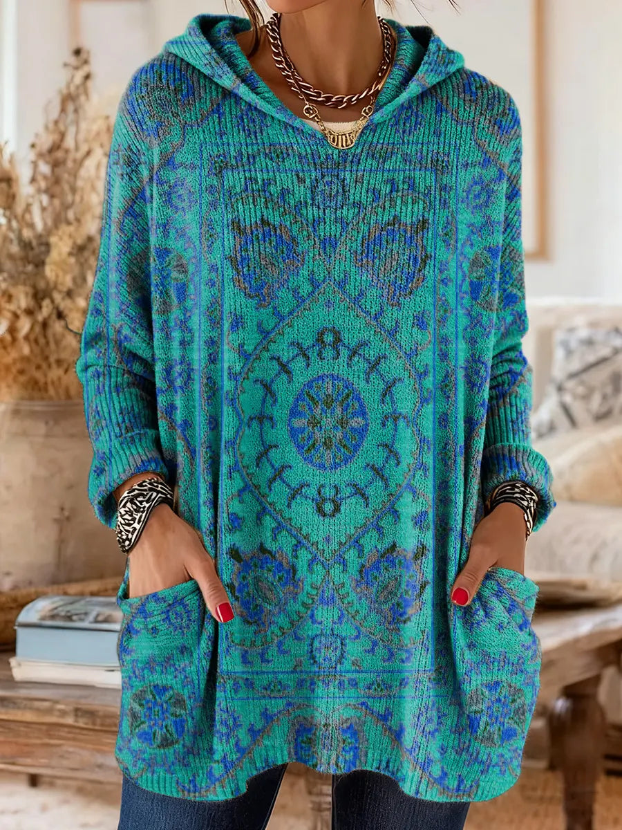 Women's Boho Print Hoodie Oversized Tunic Long Sleeve Casual Loose Fit Hooded Top - Seldom Seen Styles