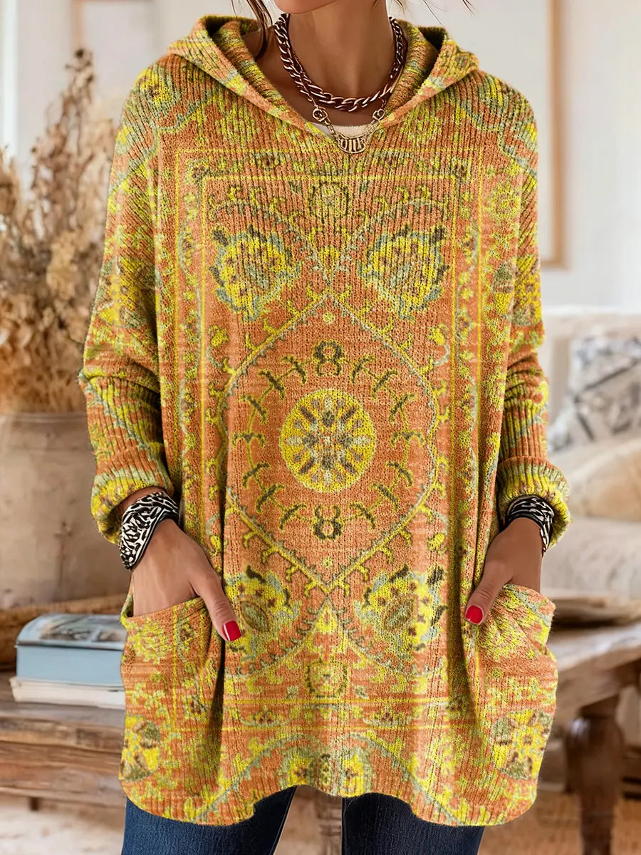 Women's Boho Print Hoodie Oversized Tunic Long Sleeve Casual Loose Fit Hooded Top - Seldom Seen Styles