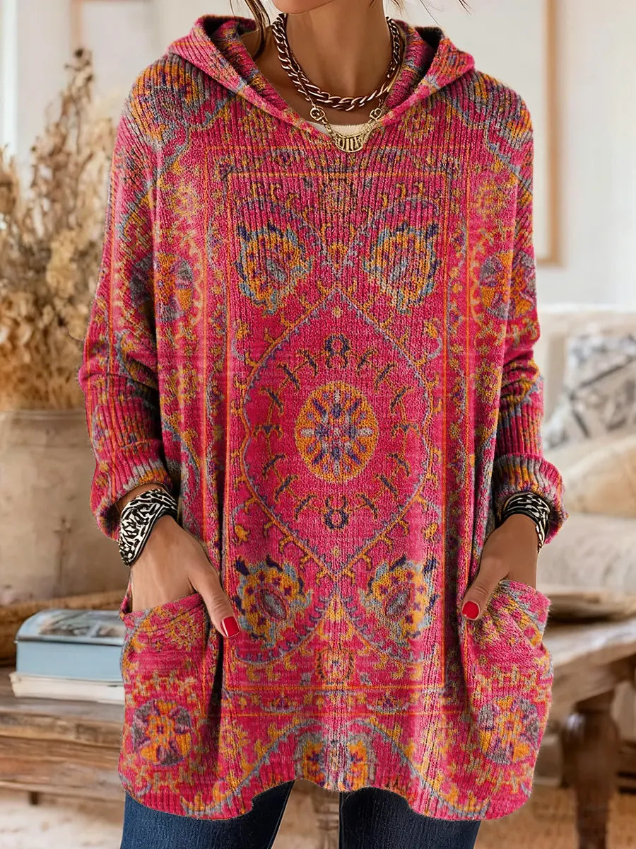 Women's Boho Print Hoodie Oversized Tunic Long Sleeve Casual Loose Fit Hooded Top - Seldom Seen Styles