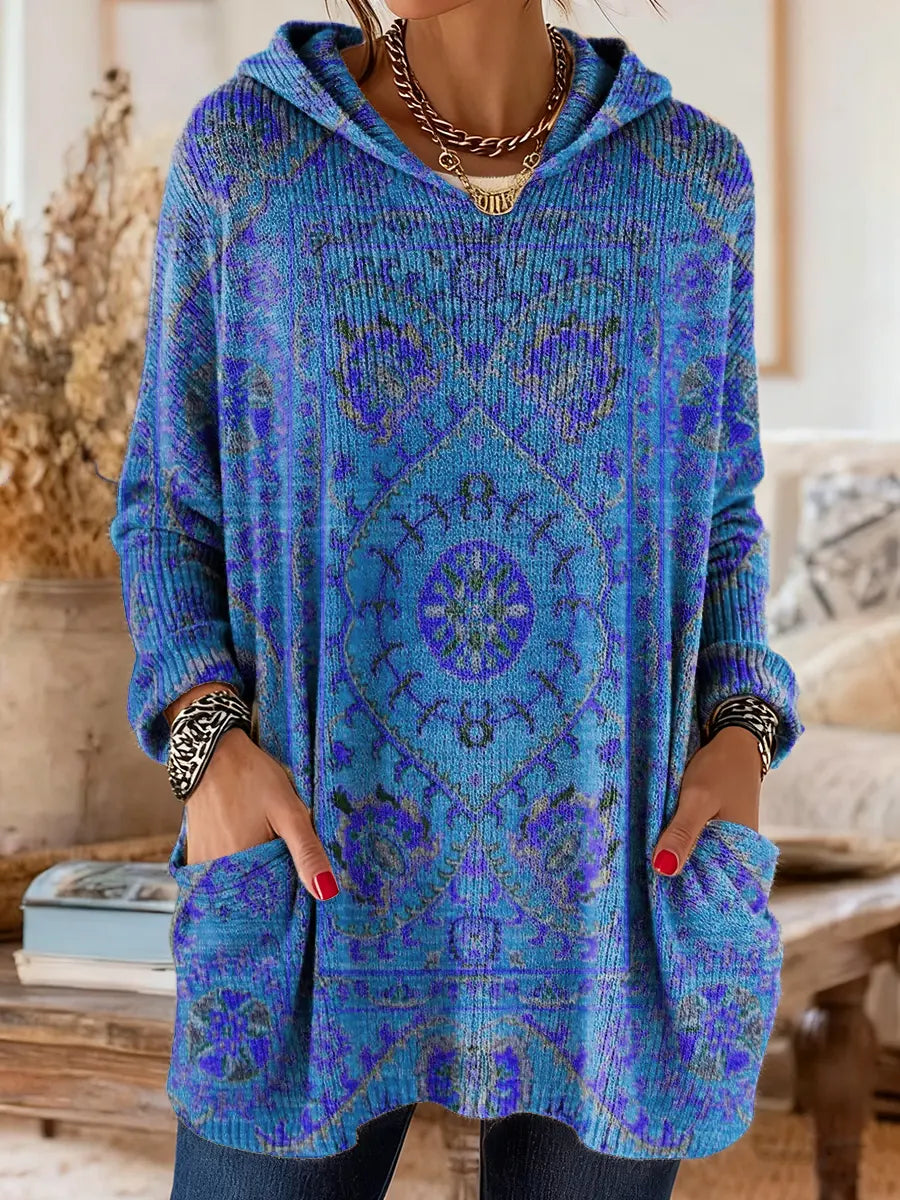 Women's Boho Print Hoodie Oversized Tunic Long Sleeve Casual Loose Fit Hooded Top - Seldom Seen Styles